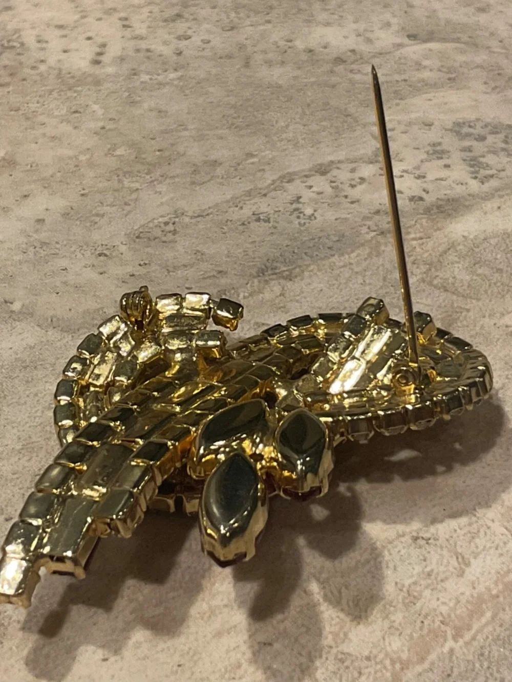Vintage Ribbon Brooch Red Baguette Rhinestones in goldtone setting 1959-1960’s